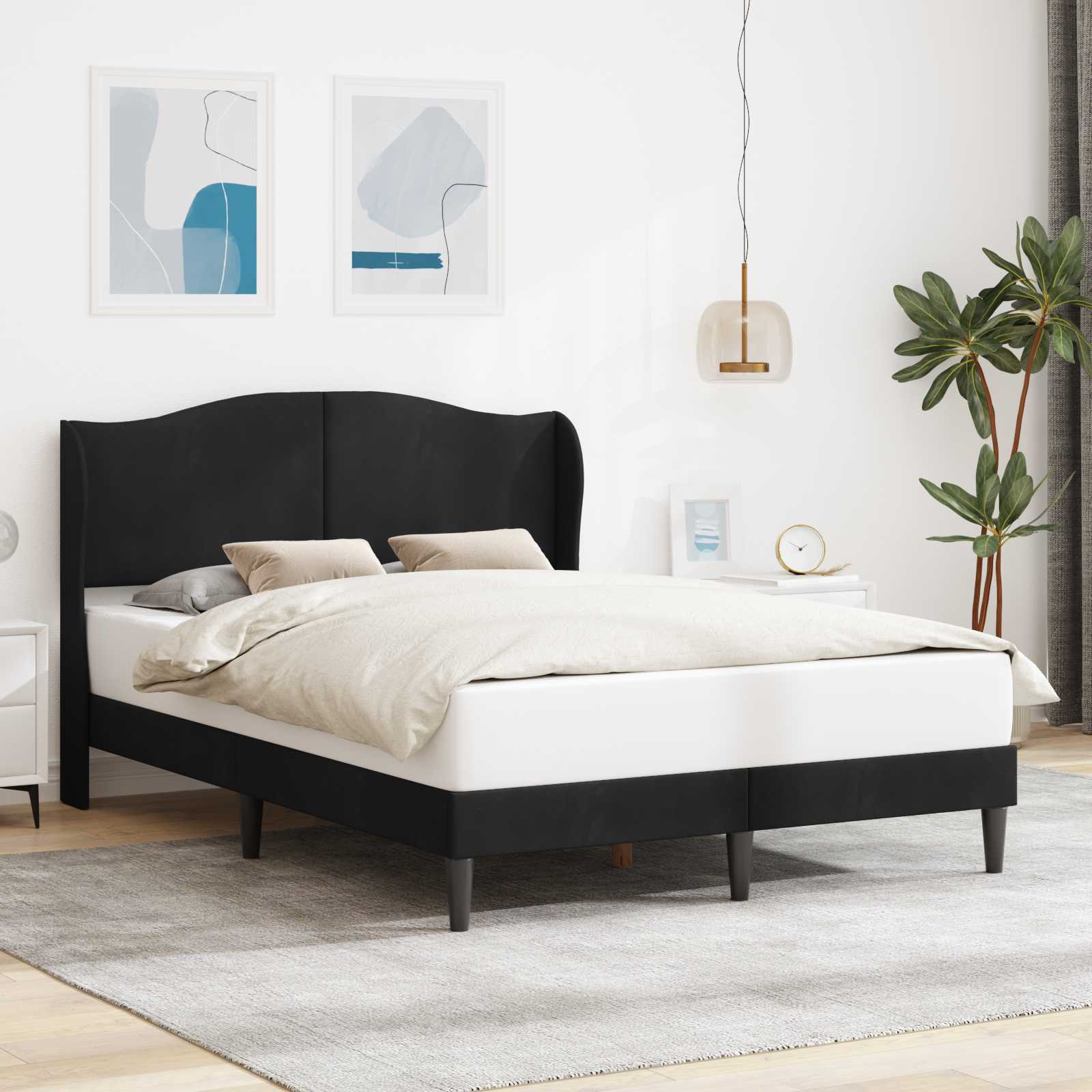 Cadre de lit avec tête de lit Noir 160 x 200 cm Velours - XIOS