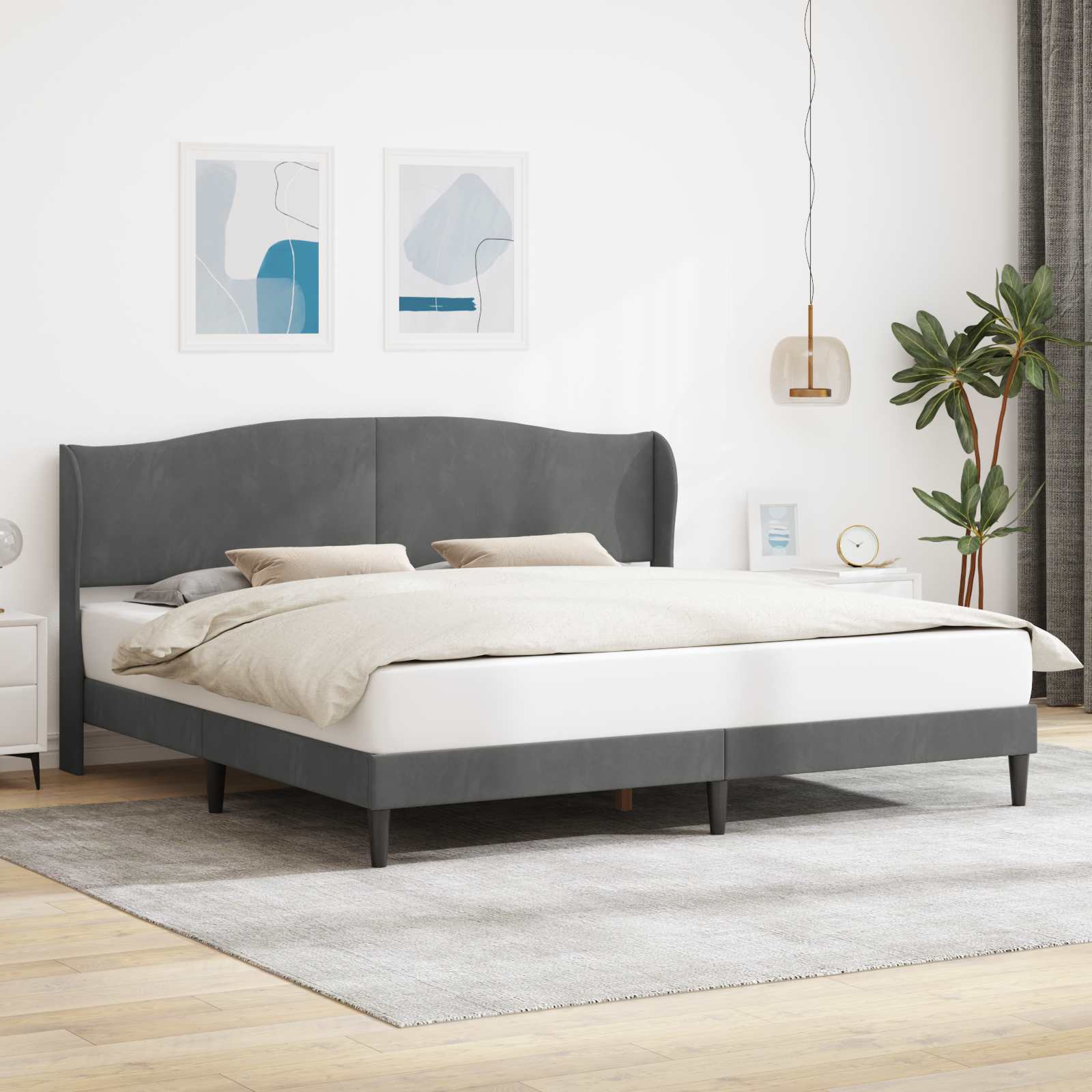 Cadre de lit avec tête de lit Gris foncé 200 x 200 cm Velours - XIOS