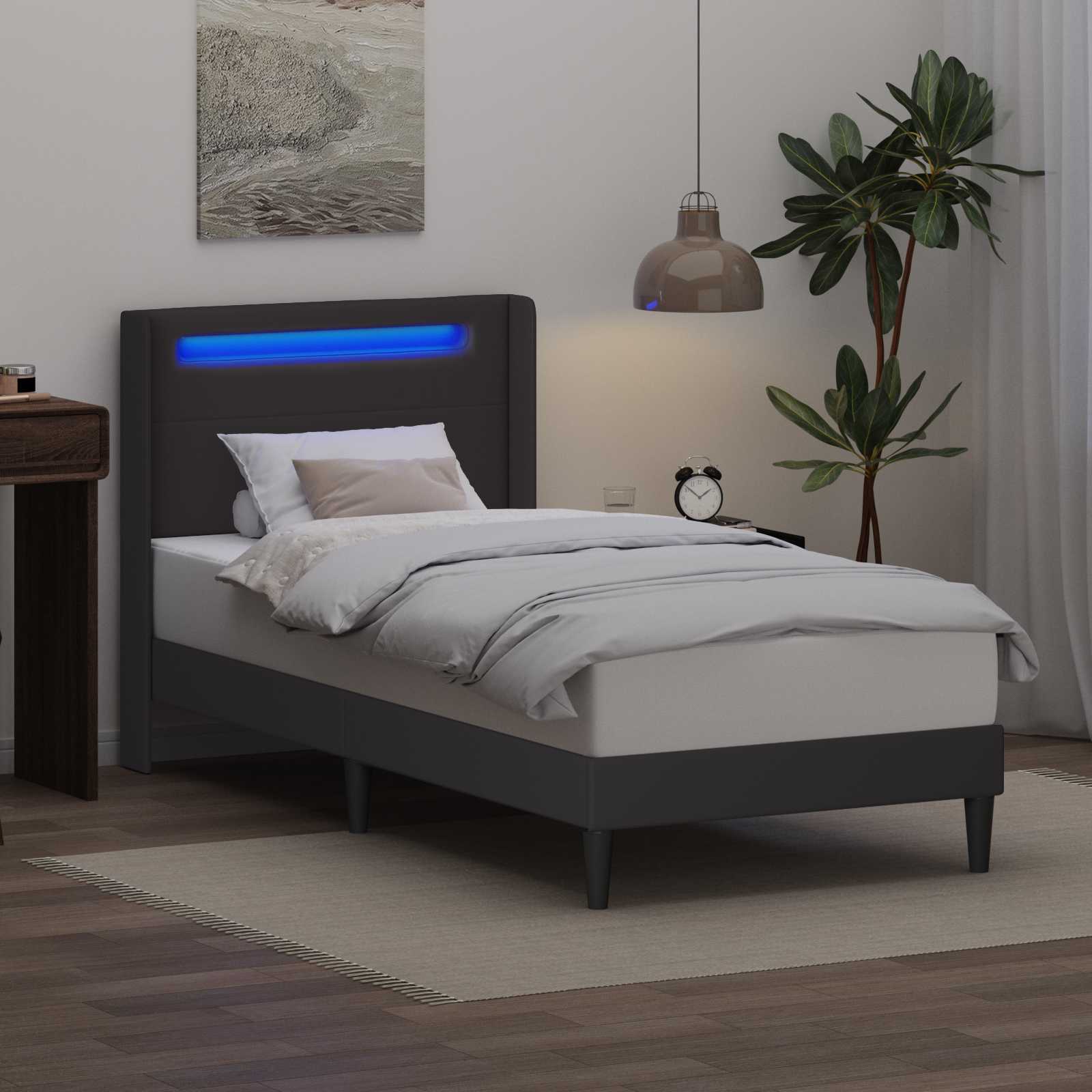 Cadre de lit avec bandes LED Gris 90 x 200 cm Simili cuir - XIOS