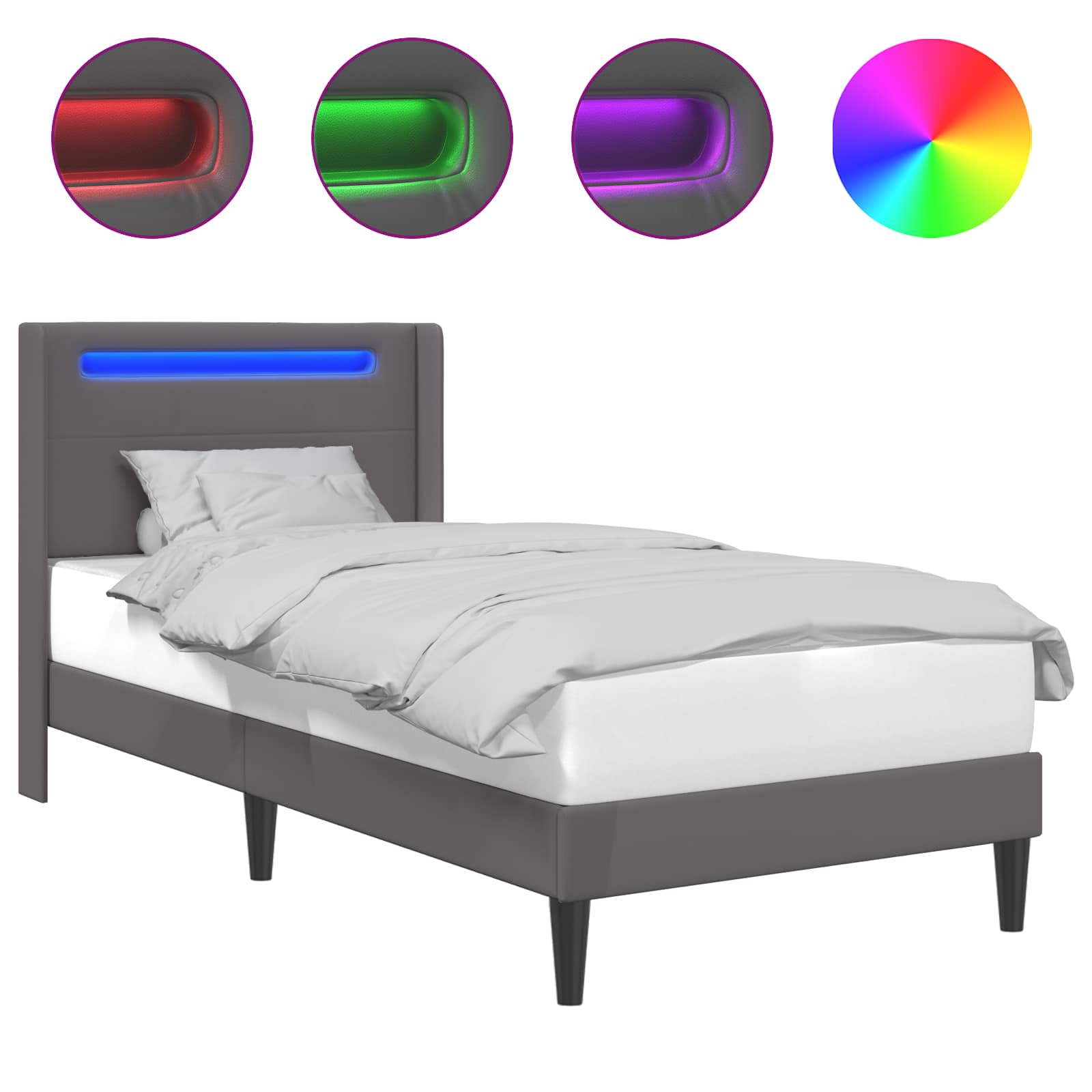 Cadre de lit avec bandes LED Gris 90 x 200 cm Simili cuir - XIOS