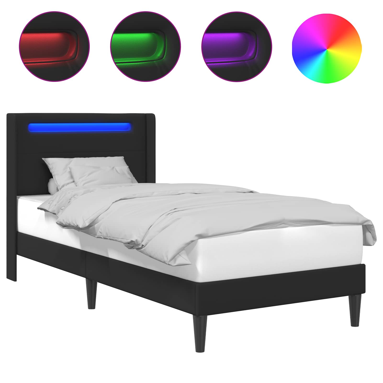 Cadre de lit avec bandes LED Noir 90 x 200 cm Simili cuir - XIOS
