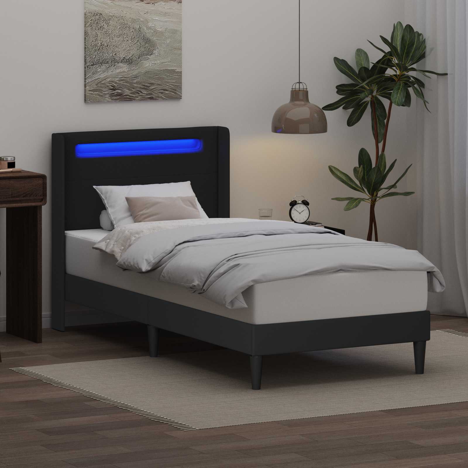 Cadre de lit avec bandes LED Noir 100 x 200 cm Simili cuir - XIOS