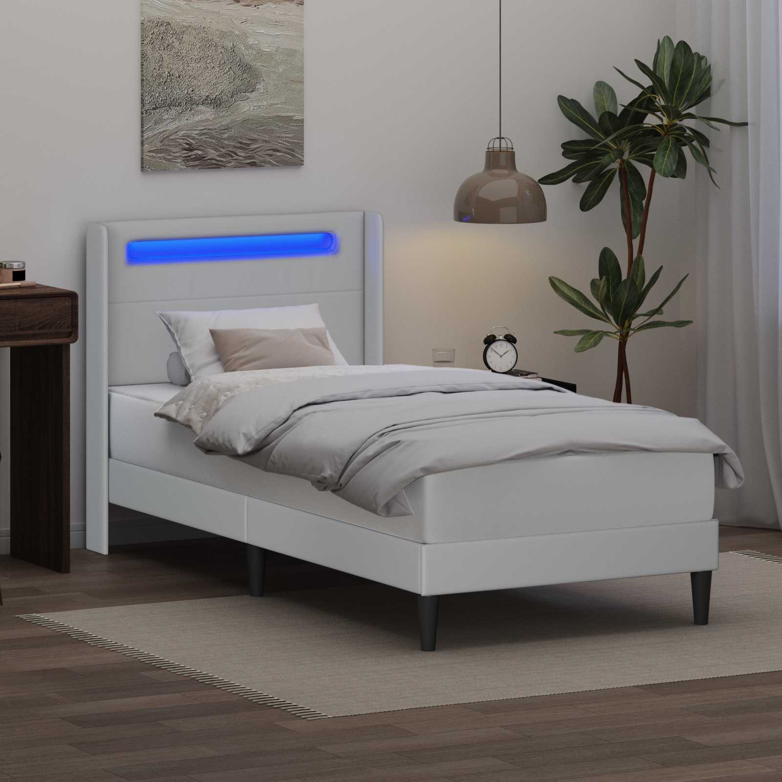 Cadre de lit avec bandes LED Blanc 100 x 200 cm Simili cuir - XIOS