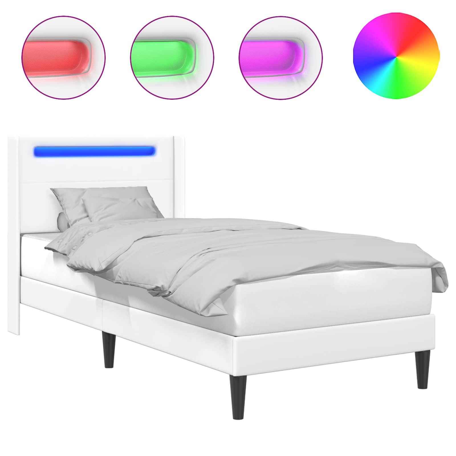 Cadre de lit avec bandes LED Blanc 100 x 200 cm Simili cuir - XIOS