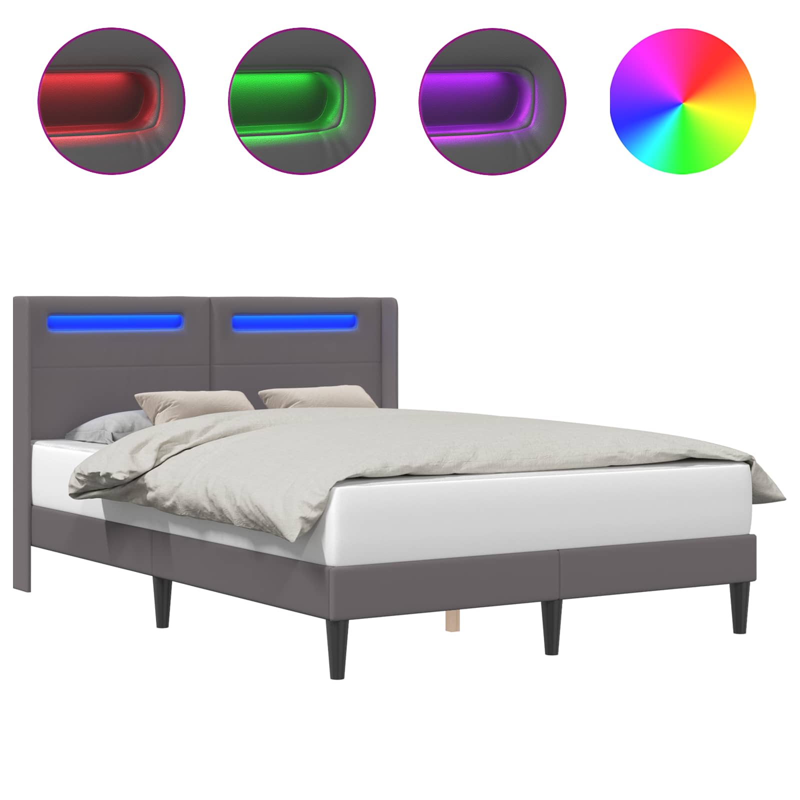 Cadre de lit avec bandes LED Gris 120 x 190 cm Simili cuir - XIOS