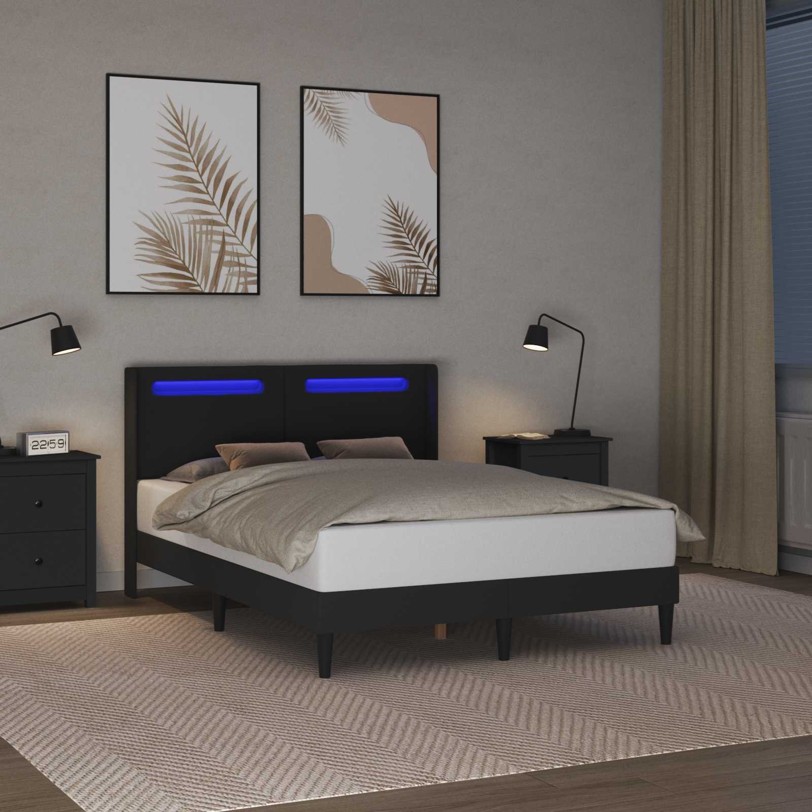 Cadre de lit avec bandes LED Noir 140 x 190 cm Simili cuir - XIOS