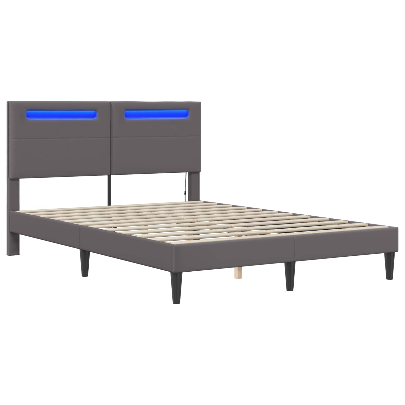 Cadre de lit avec bandes LED Gris 140 x 190 cm Simili cuir