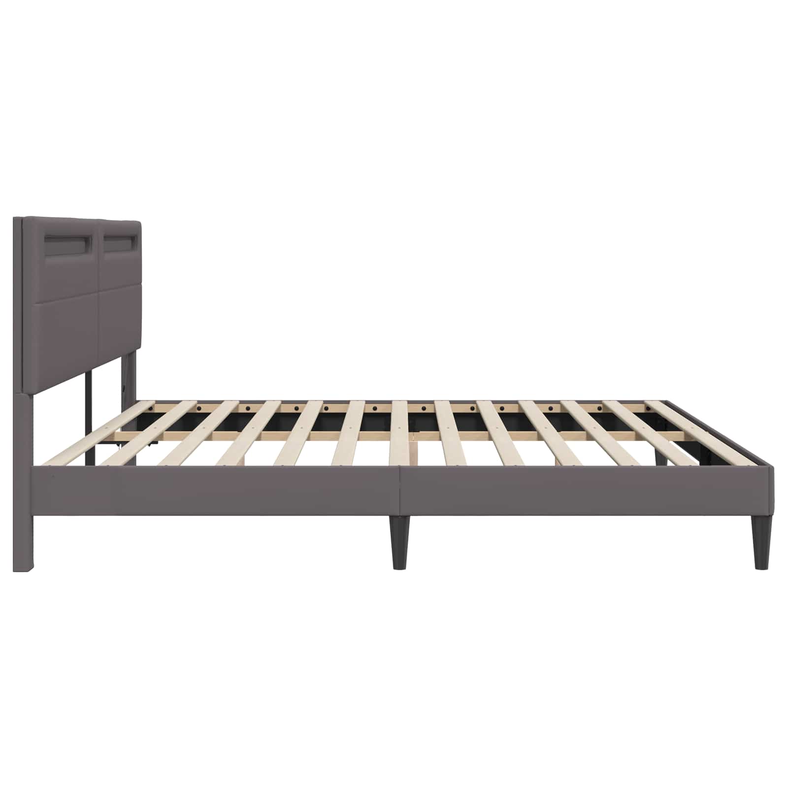 Cadre de lit avec bandes LED Gris 200 x 200 cm Simili cuir