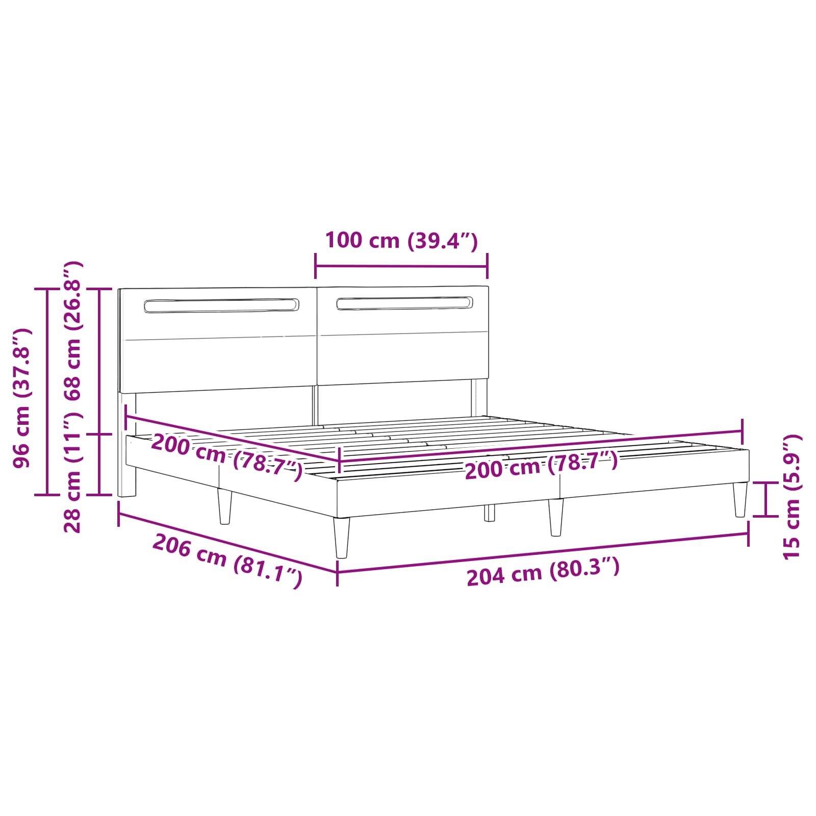 Cadre de lit avec bandes LED Gris 200 x 200 cm Simili cuir