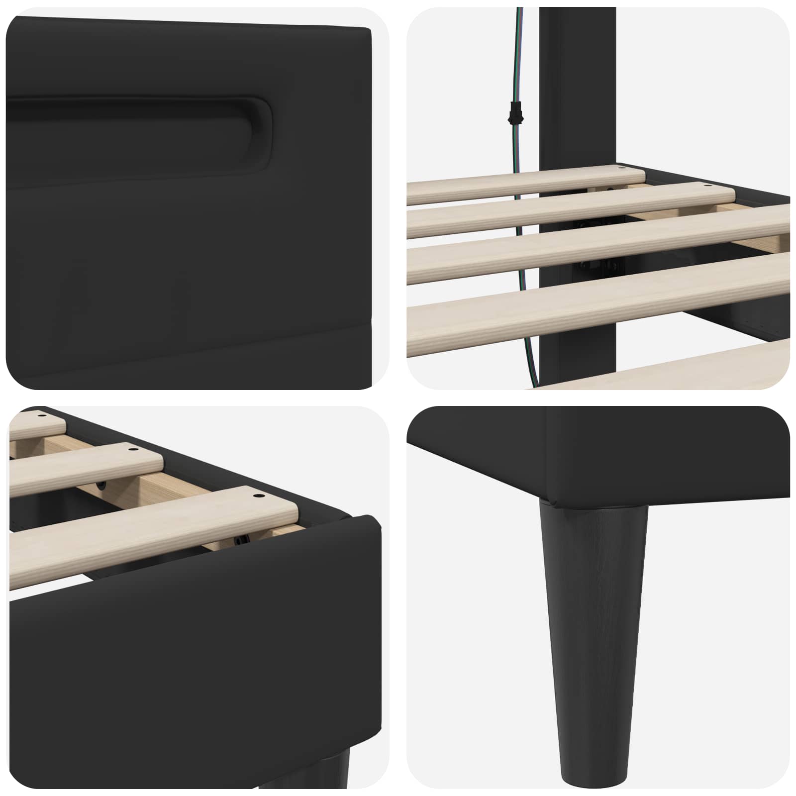Cadre de lit avec bandes LED Noir 200 x 200 cm Simili cuir