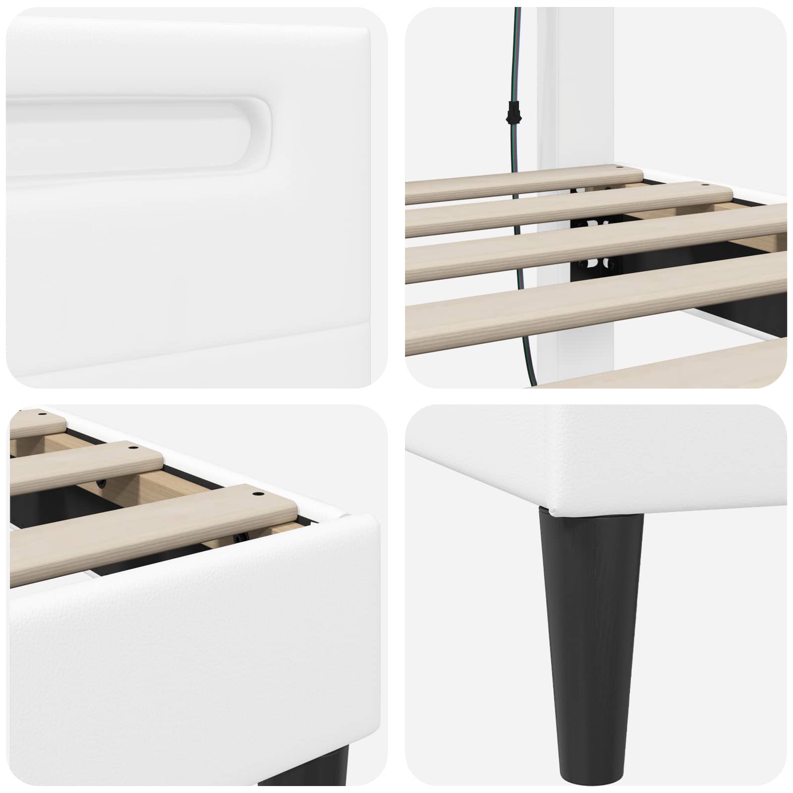 Cadre de lit avec bandes LED Blanc 200 x 200 cm Simili cuir