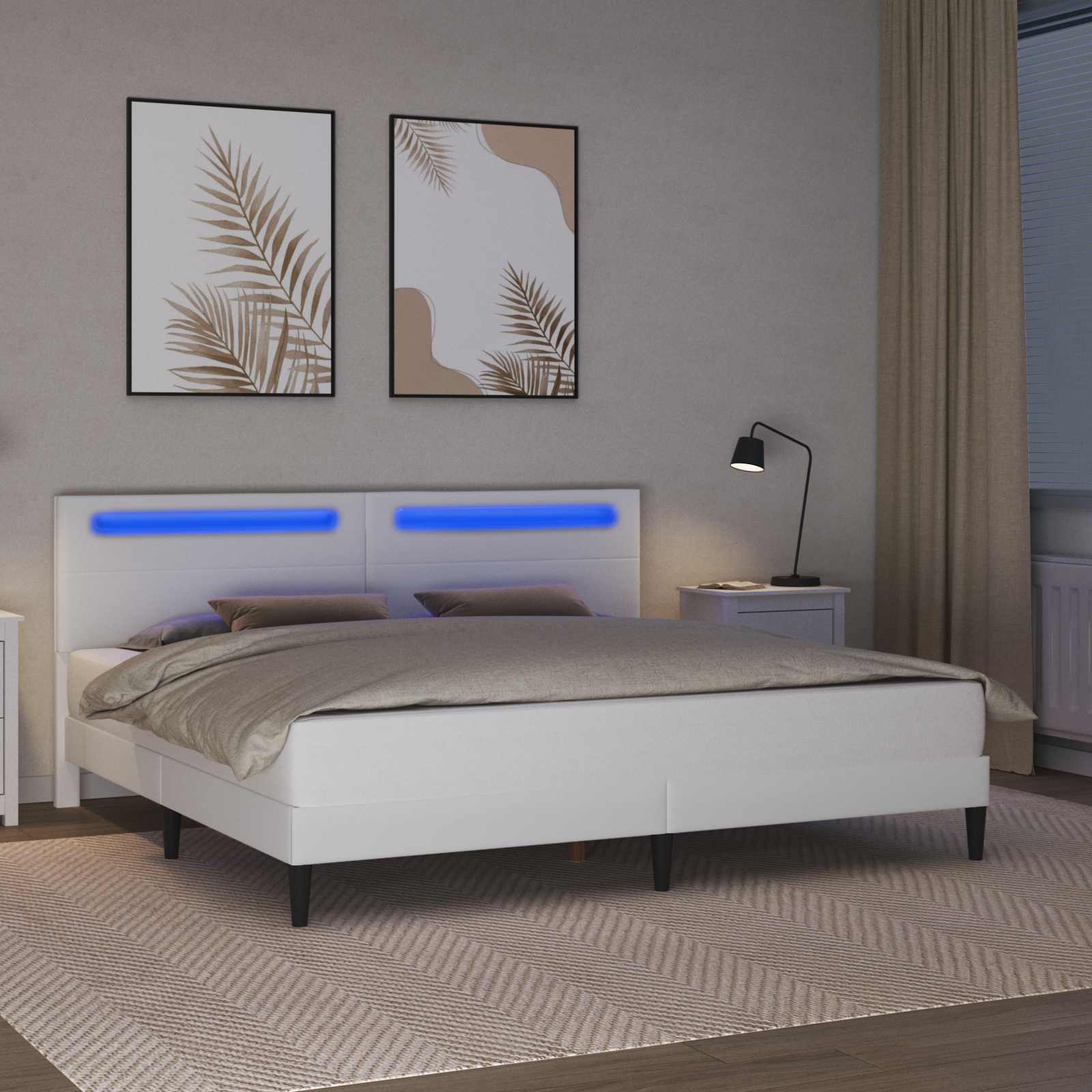Cadre de lit avec bandes LED Blanc 200 x 200 cm Simili cuir