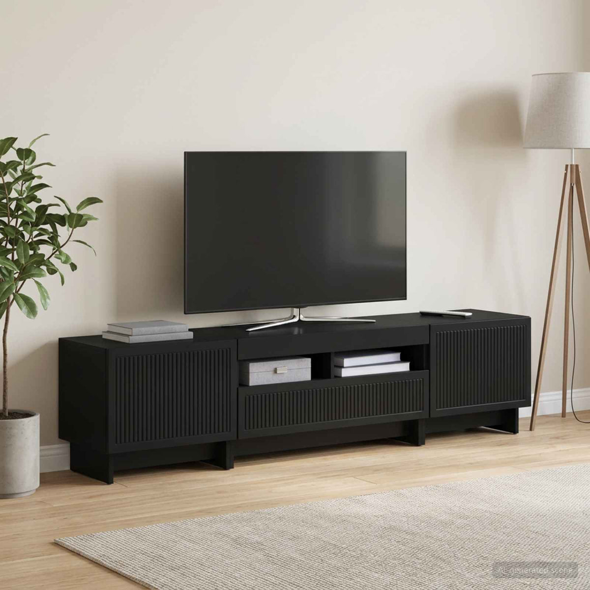 Meuble TV LED 5 pièces Noir Bois d'ingénierie