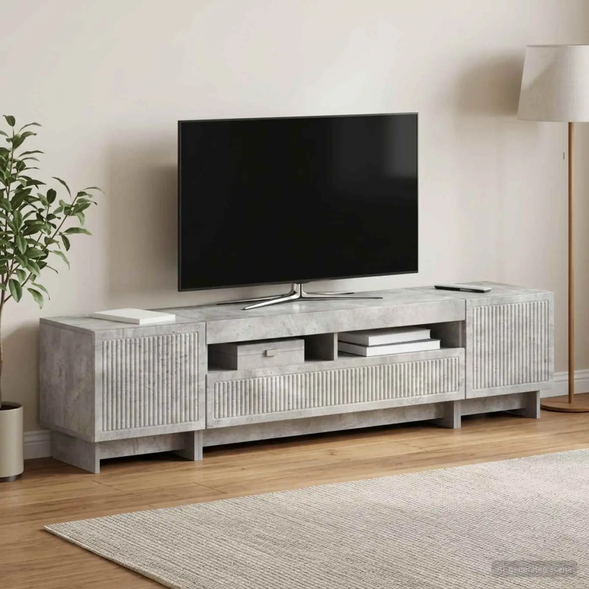 Meuble TV LED 5 pièces Gris béton Bois d’ingénierie - XIOS