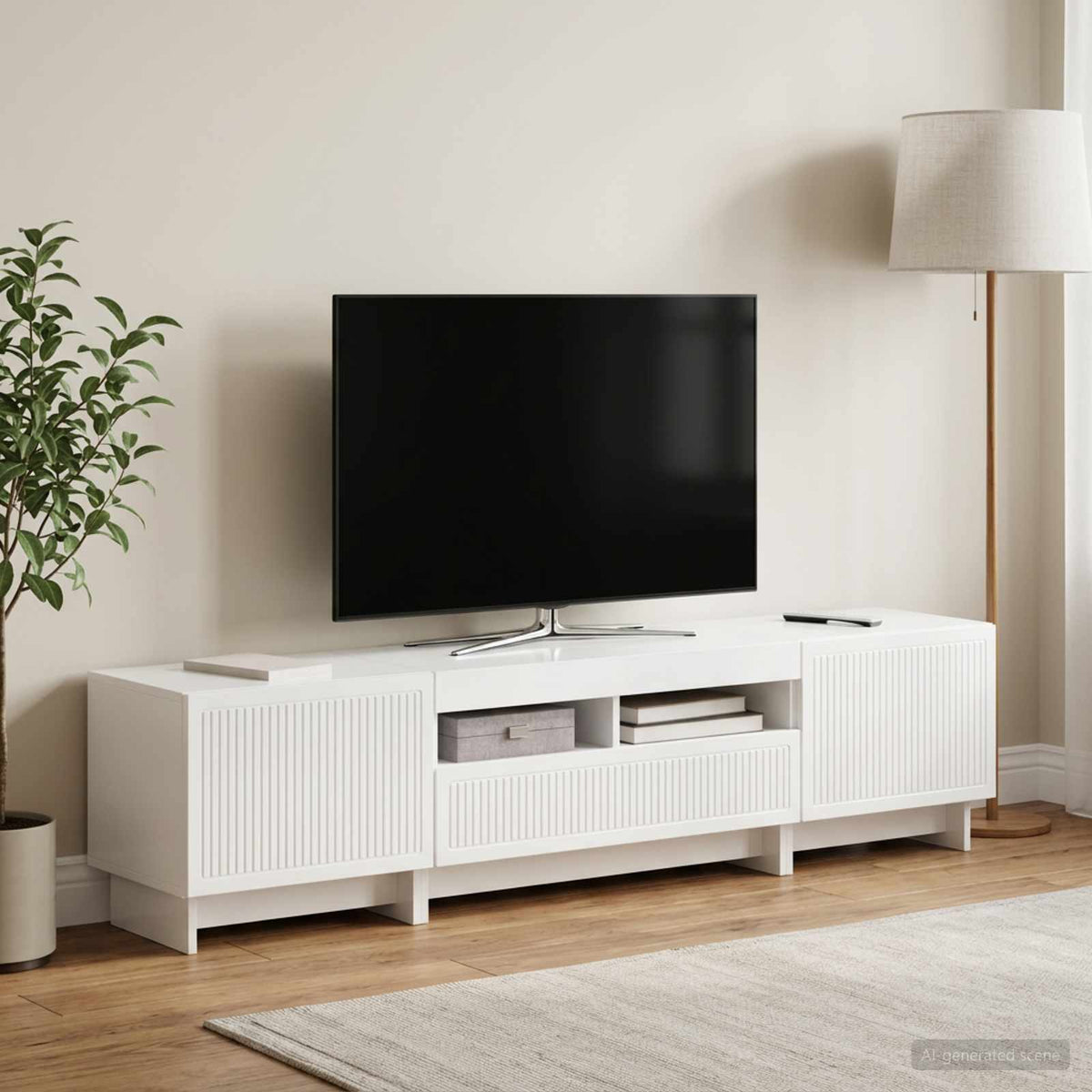 Meuble TV LED 5 pièces Blanc brillant Bois d'ingénierie