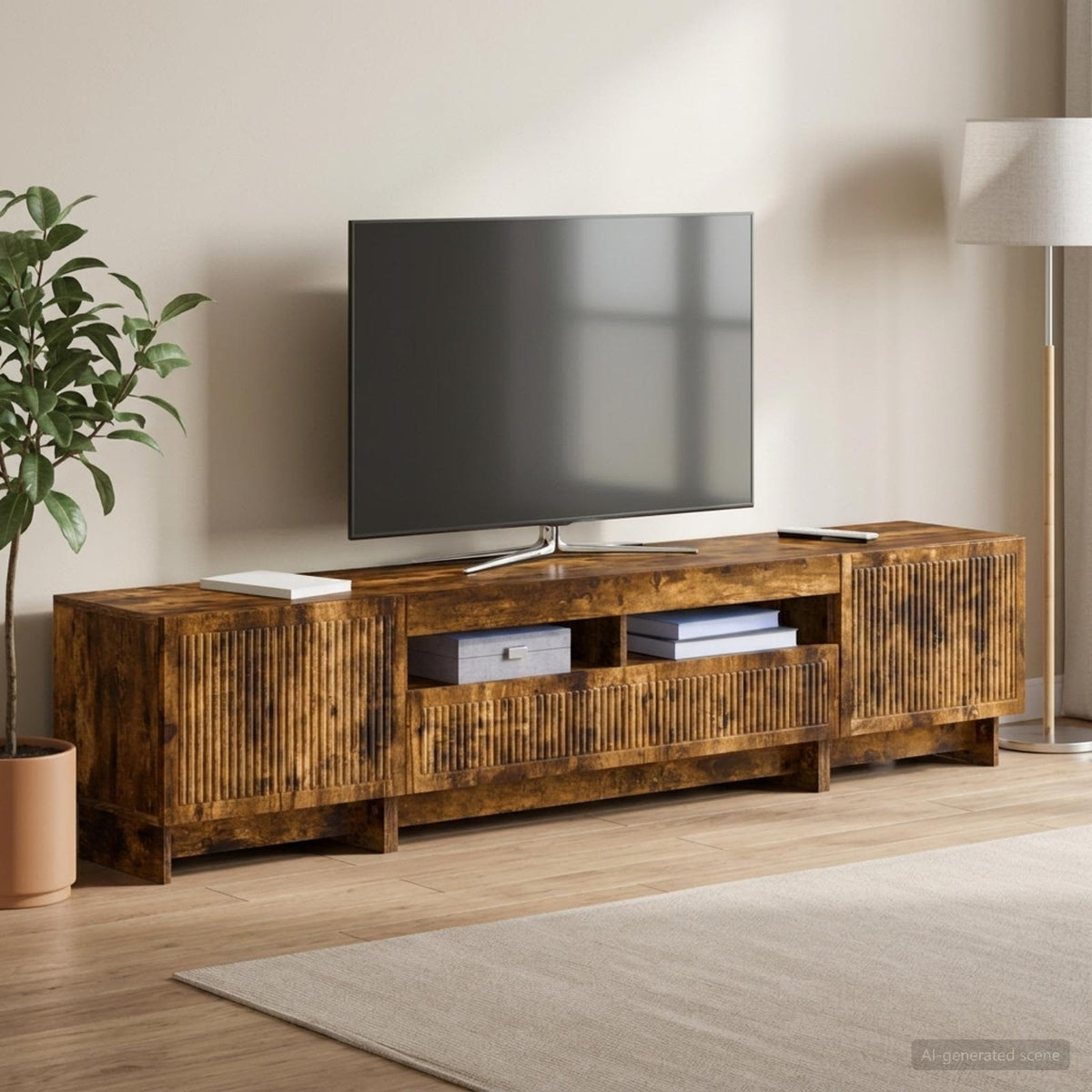 Meuble TV LED 5 pièces Chêne fumé Bois d'ingénierie