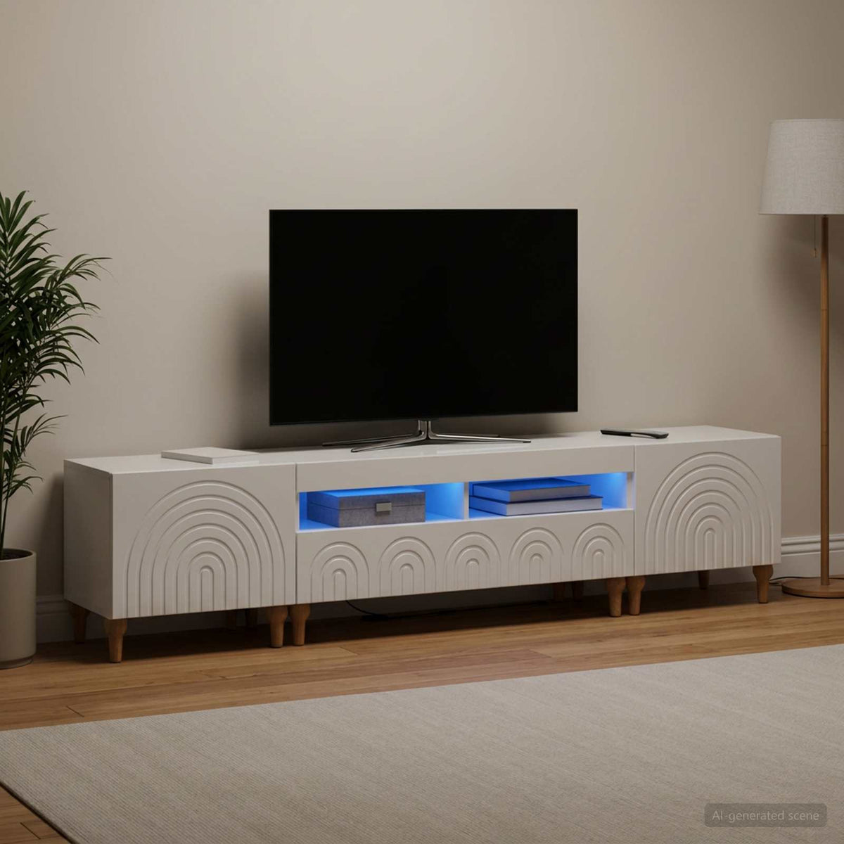 Ensemble de 3 Meubles TV LED Blanc brillant Bois d'ingénierie