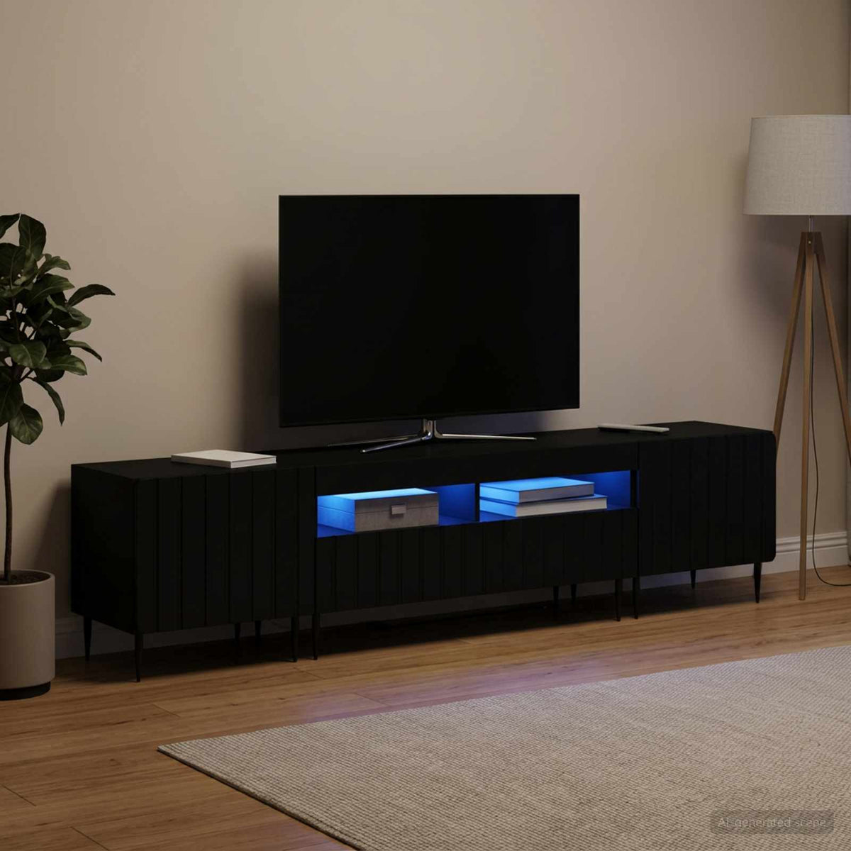 Ensemble de 3 Meubles TV LED ZWOLLE Noir Bois d'ingénierie