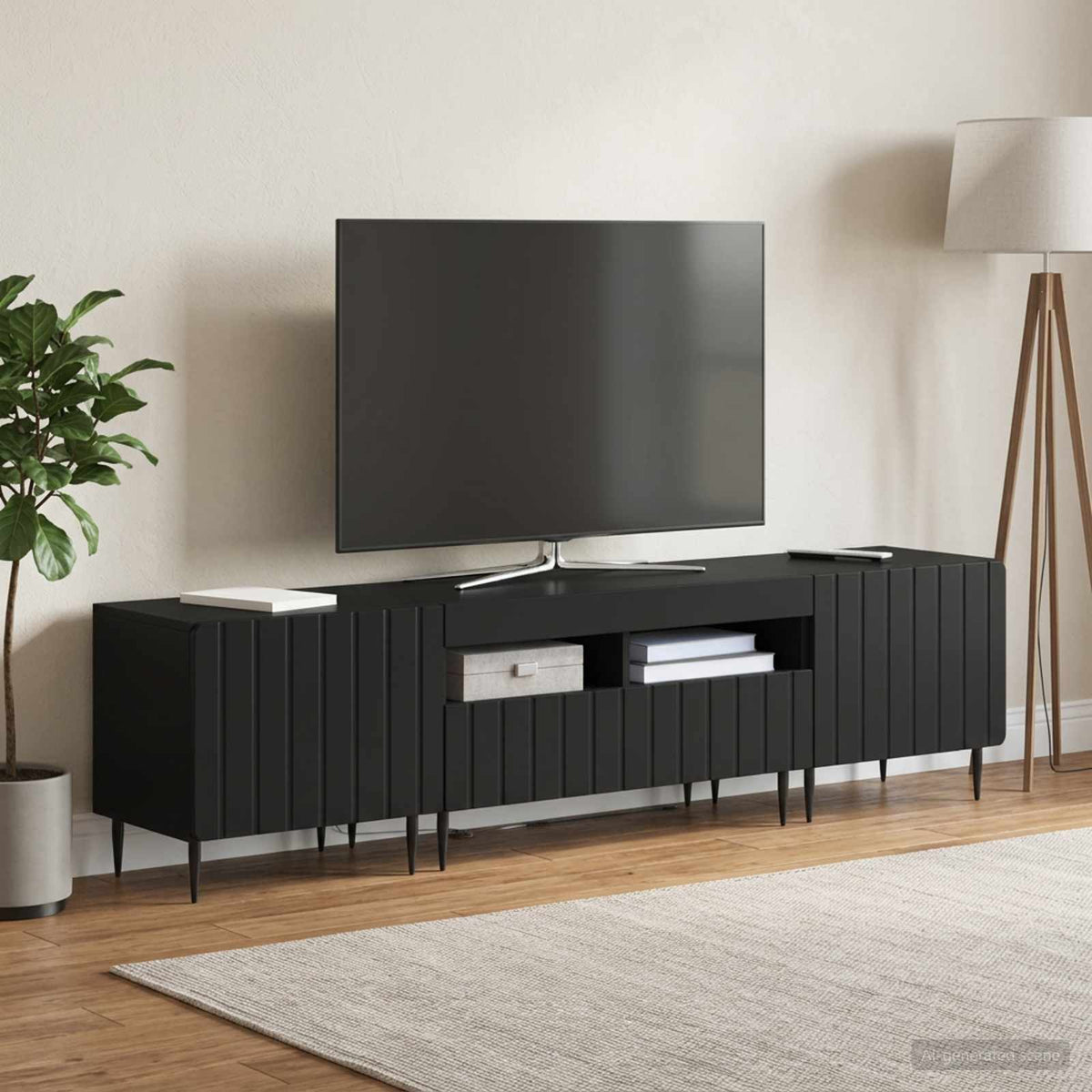 Ensemble de 3 Meubles TV LED ZWOLLE Noir Bois d'ingénierie