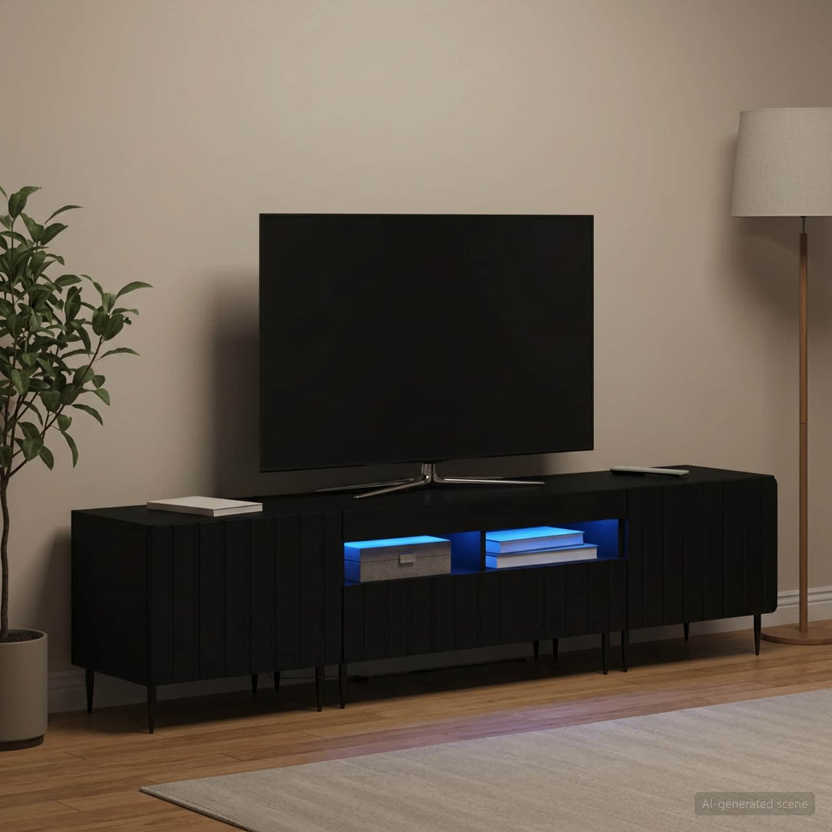Ensemble de 3 Meubles TV LED ZWOLLE Noir Bois d'ingénierie