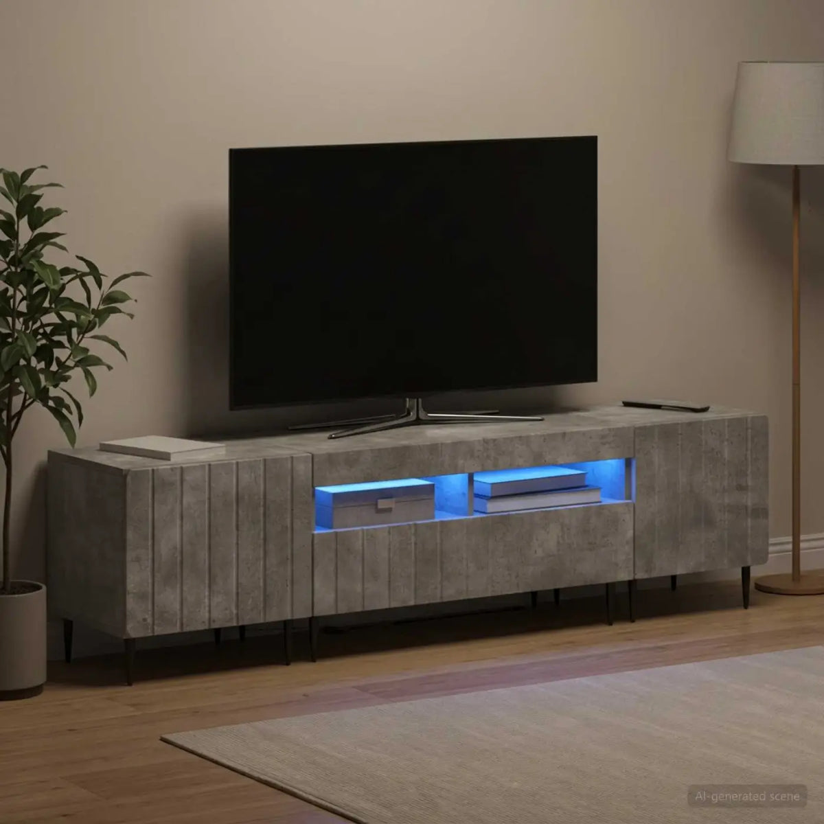 Ensemble de 3 Meubles TV LED ZWOLLE Gris béton - XIOS