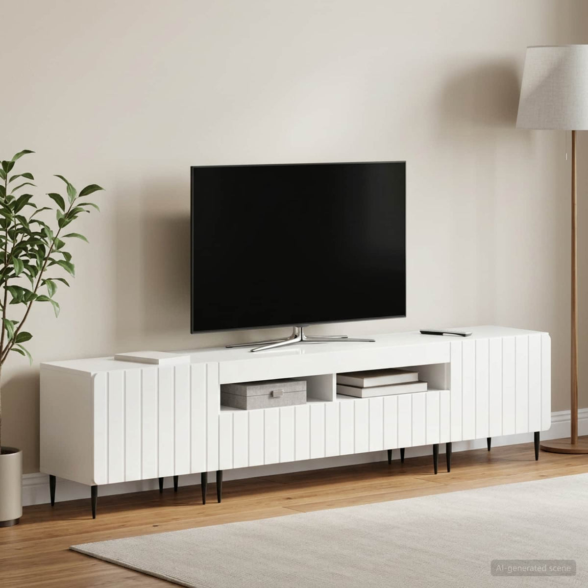Ensemble de 3 Meubles TV LED ZWOLLE Blanc brillant