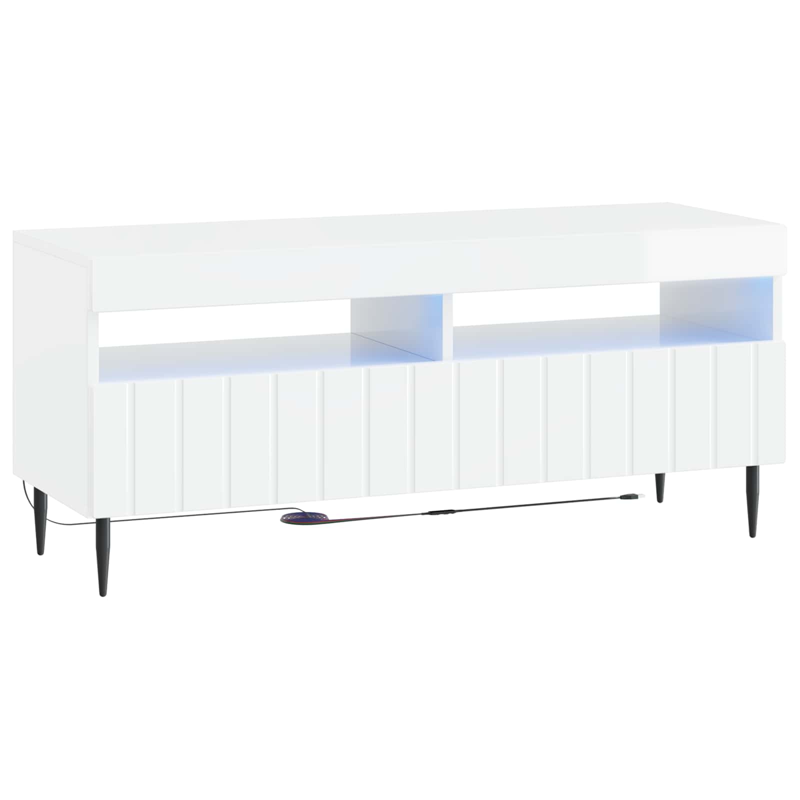 Meuble TV LED 5 pièces Blanc brillant Bois d'ingénierie