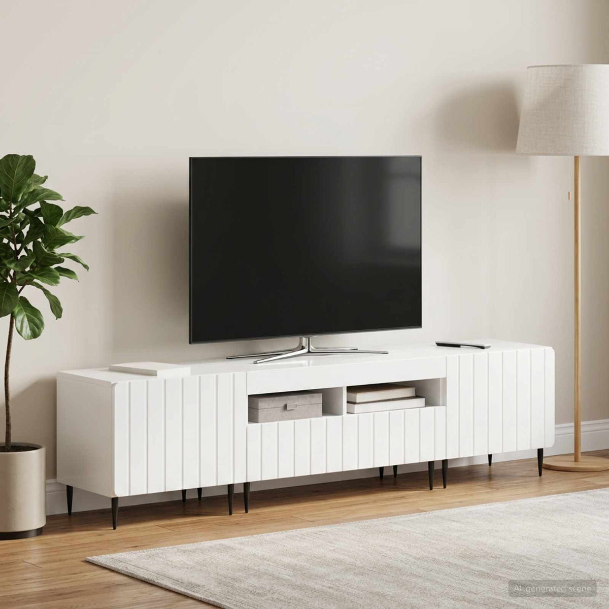 Ensemble de 3 Meubles TV LED ZWOLLE Blanc brillant