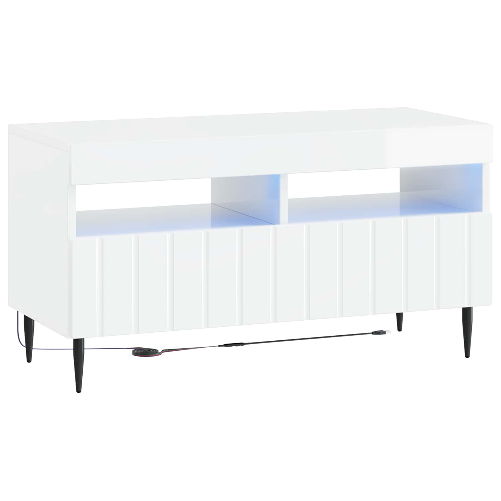 Meuble TV LED 5 pièces Blanc brillant Bois d'ingénierie