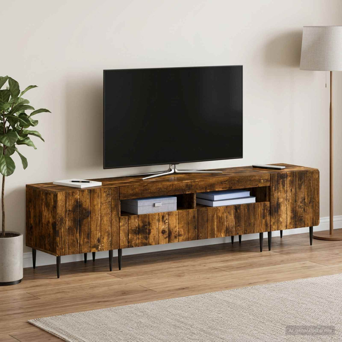 Ensemble de 3 Meubles TV LED ZWOLLE Chêne fumé