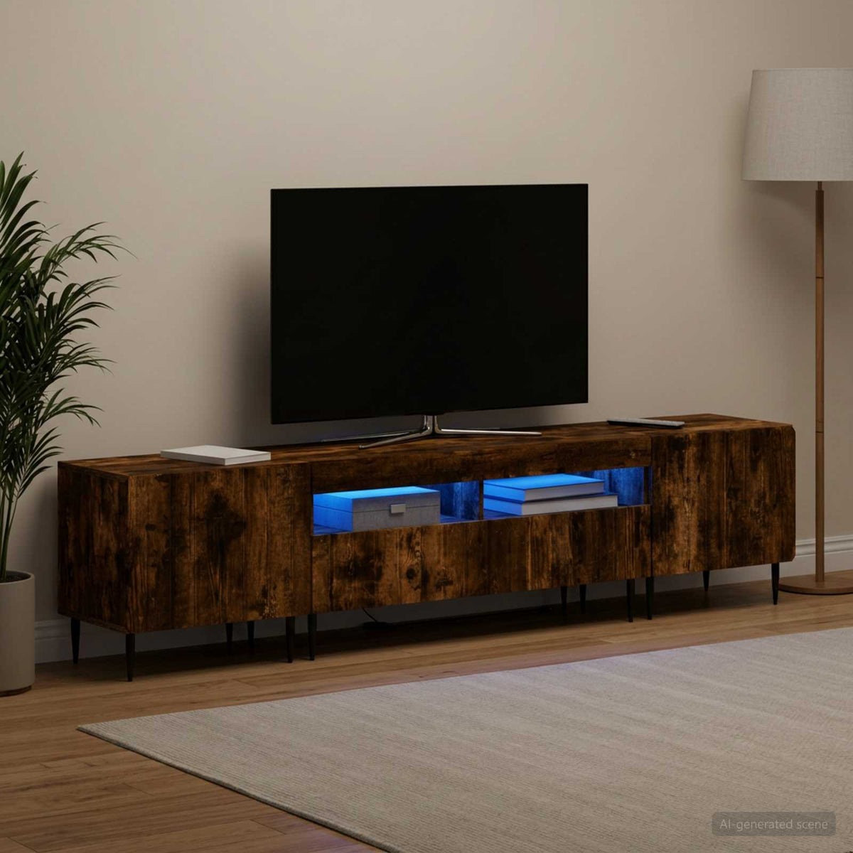 Ensemble de 3 Meubles TV LED ZWOLLE Chêne fumé