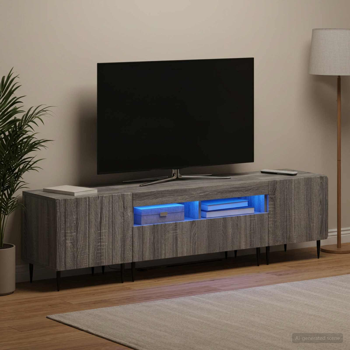 Ensemble de 3 Meubles TV LED ZWOLLE Sonoma gris