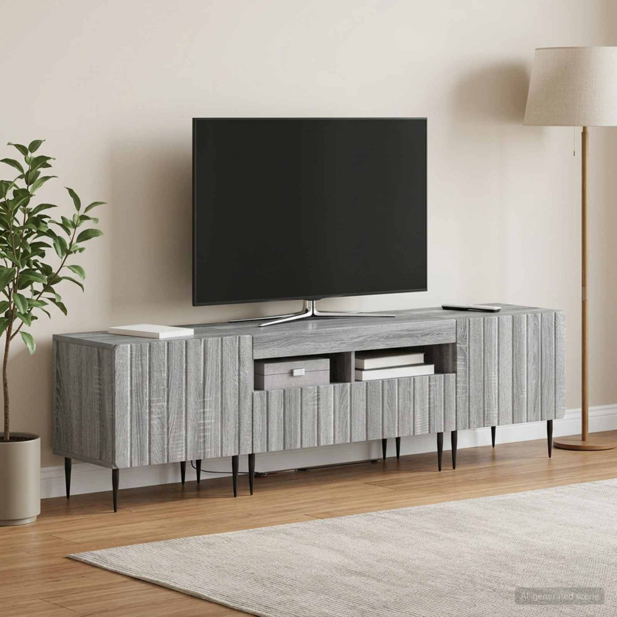 Ensemble de 3 Meubles TV LED ZWOLLE Sonoma gris