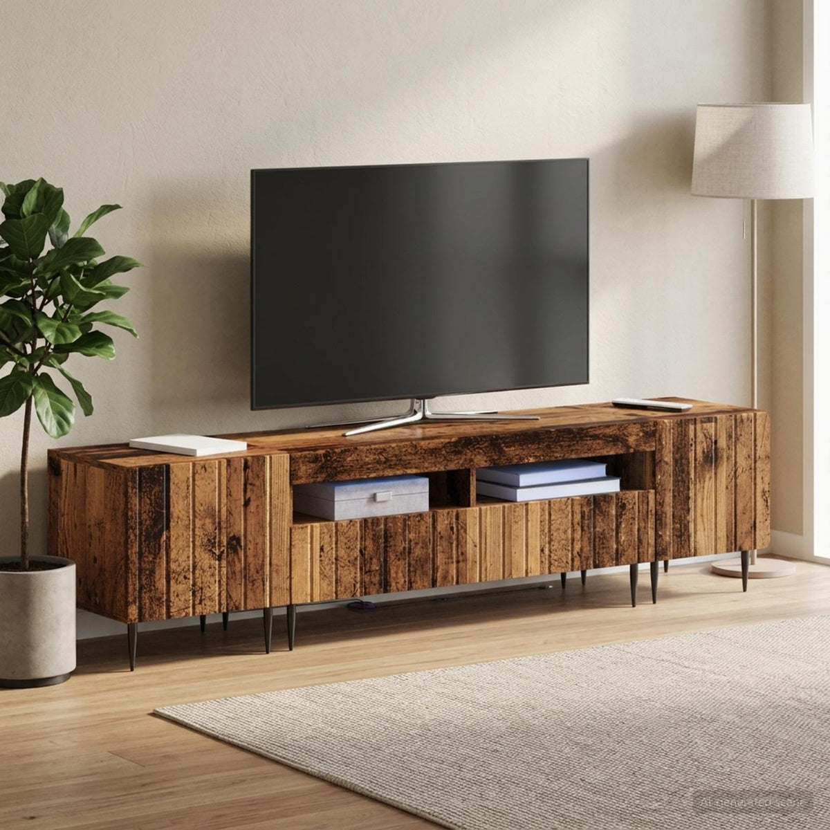 Ensemble de 3 Meubles TV LED ZWOLLE Bois ancien