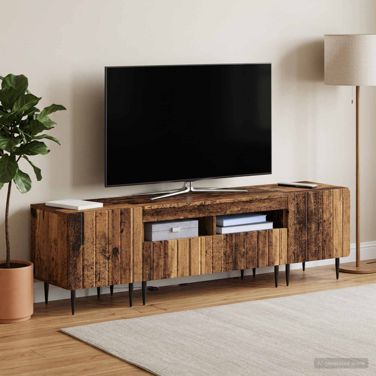 Ensemble de 3 Meubles TV LED ZWOLLE Bois ancien