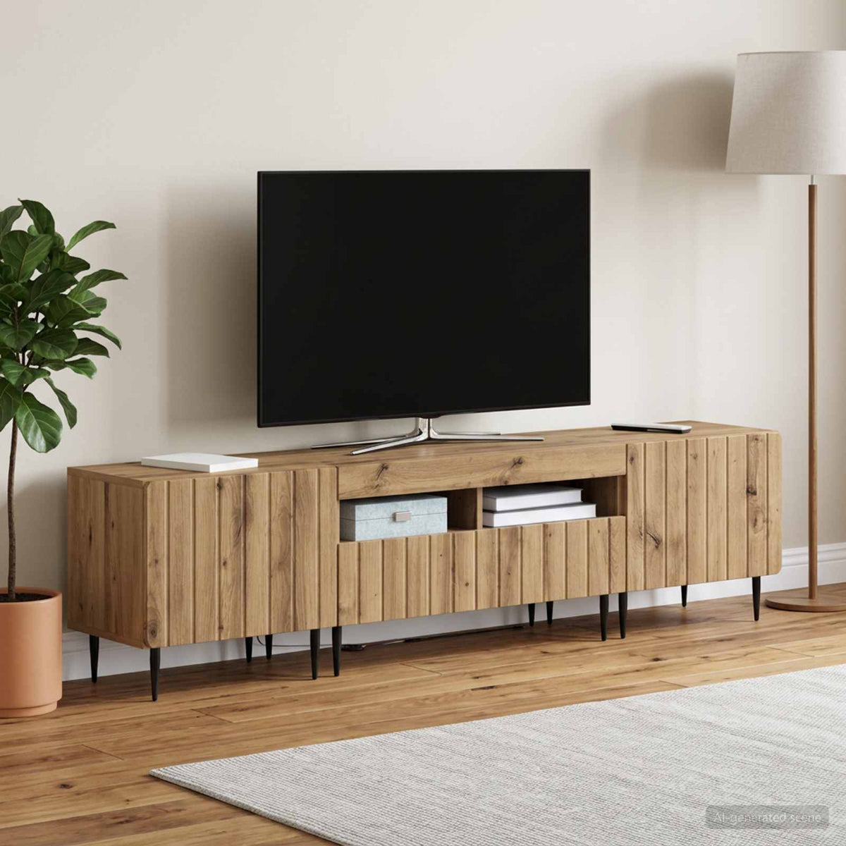 Ensemble de 3 Meubles TV LED ZWOLLE Chêne artisanal