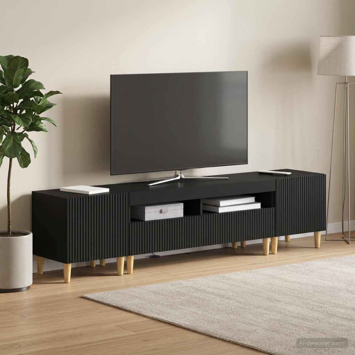 Ensemble de 3 Meubles TV LED ARNHEM 3 pc Noir Bois d'ingénierie
