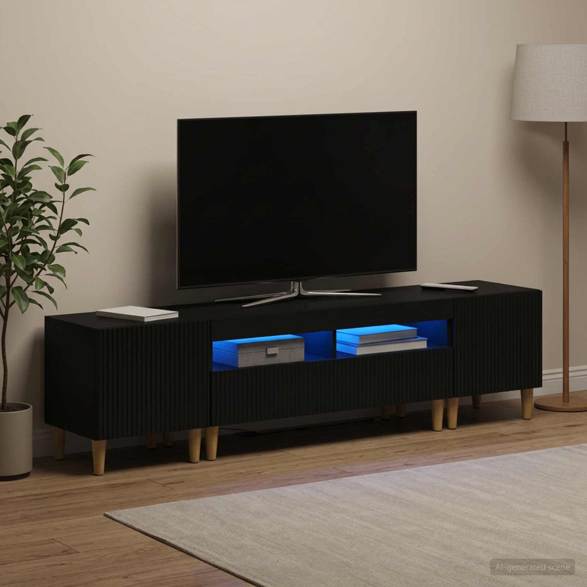 Ensemble de 3 Meubles TV LED ARNHEM 3 pc Noir Bois d'ingénierie