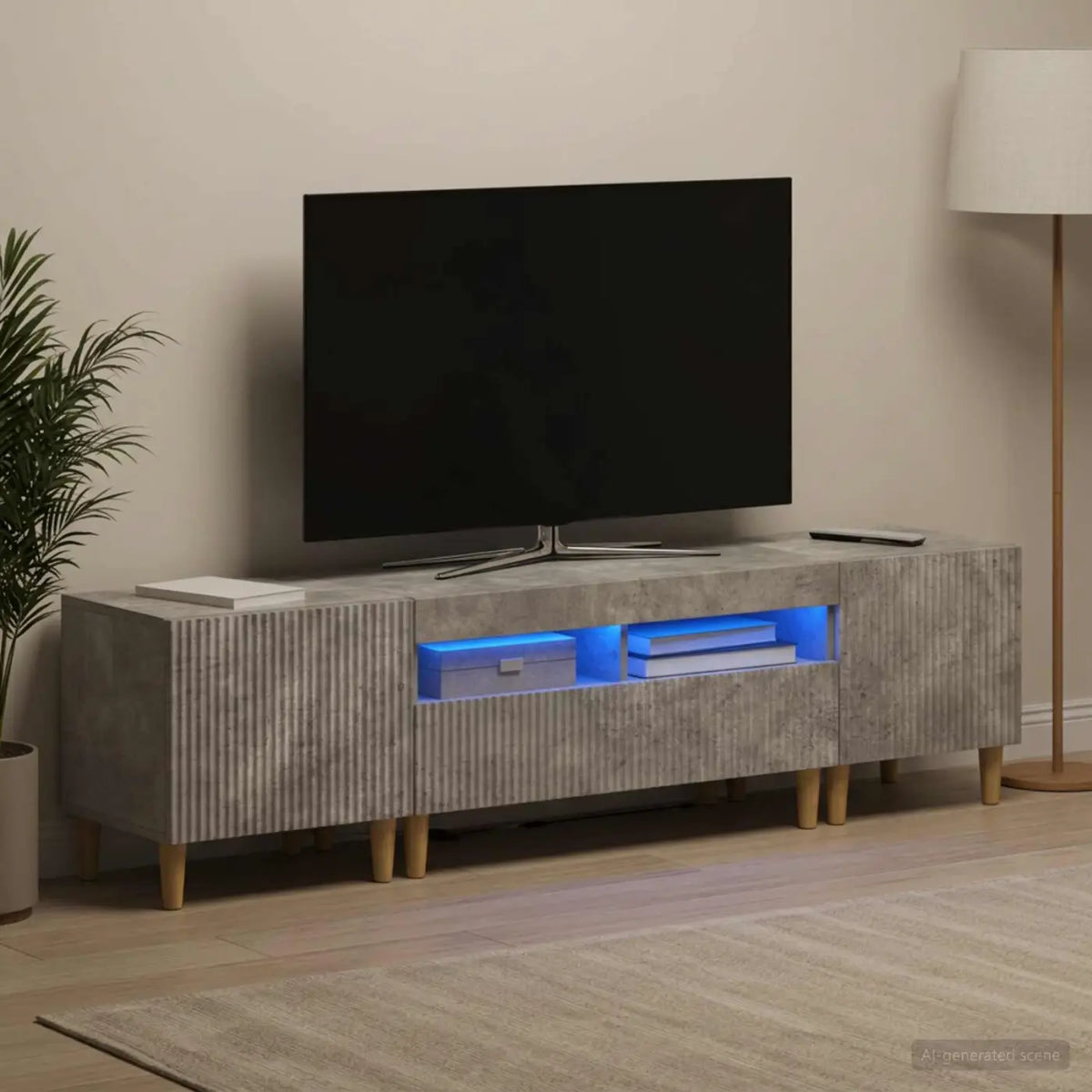 Ensemble de 3 Meubles TV LED ARNHEM 3 pc Gris béton - XIOS