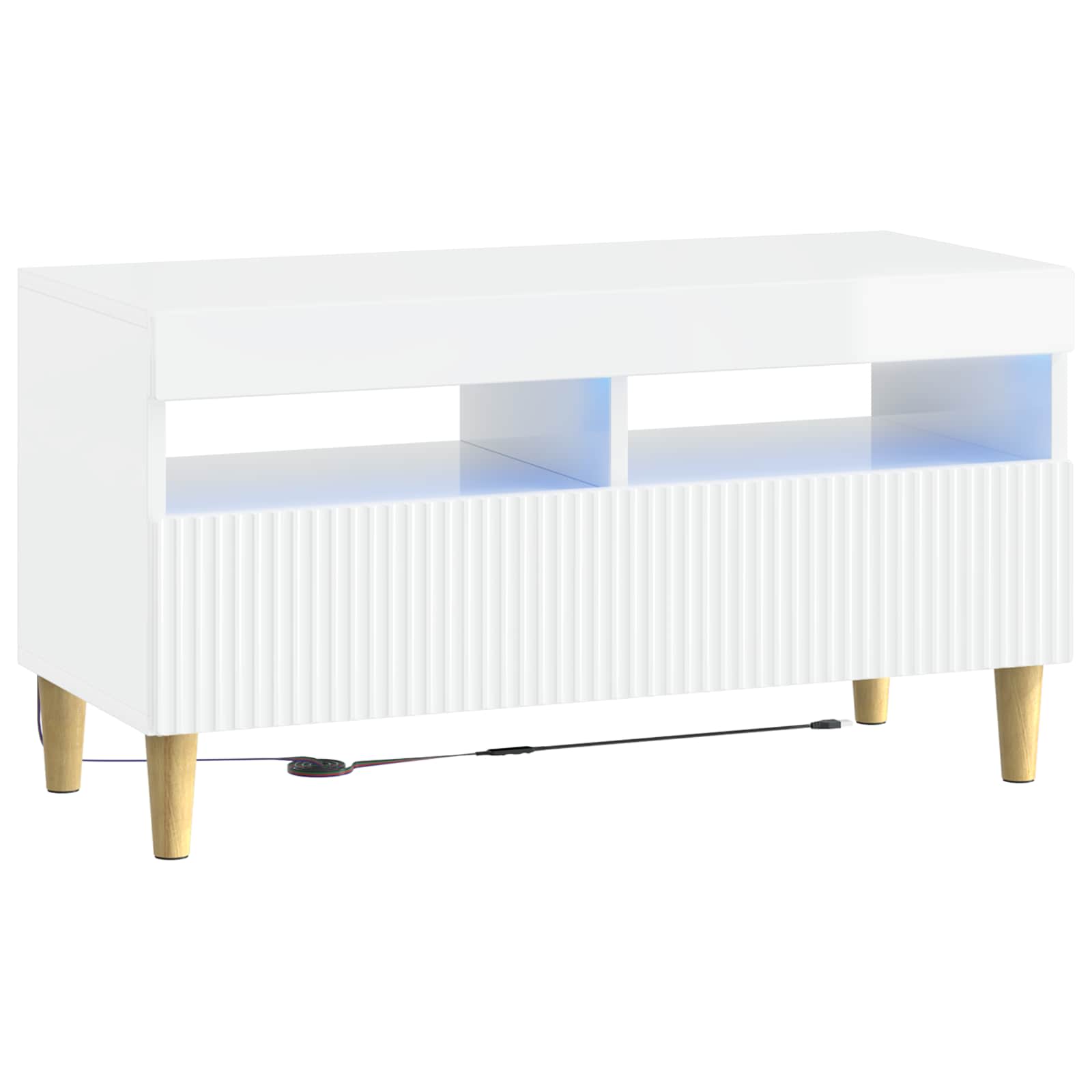 Meuble TV LED 5 pièces Blanc brillant Bois d'ingénierie