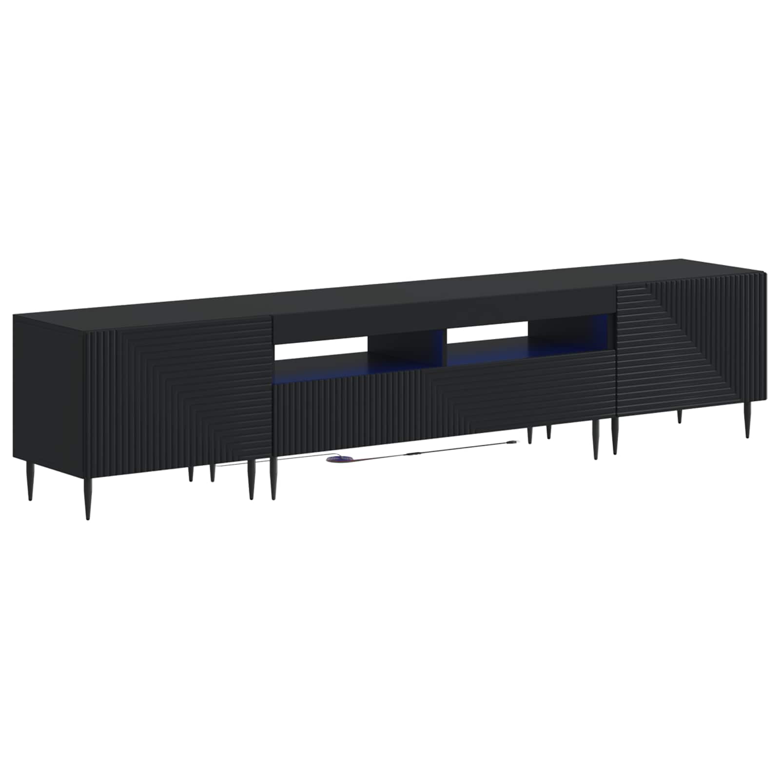 Ensemble de 3 Meubles TV LED Noir Bois d'ingénierie
