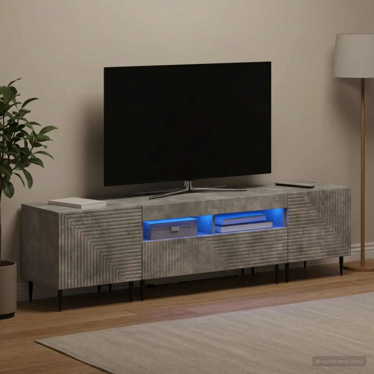 Ensemble de 3 Meubles TV LED Gris béton Bois d’ingénierie - XIOS