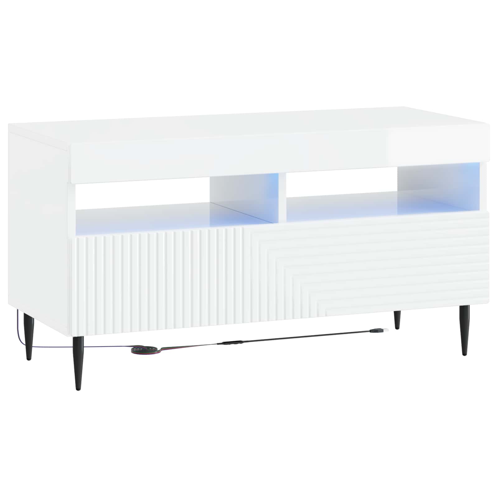 Ensemble de 3 Meubles TV LED Blanc brillant Bois d'ingénierie