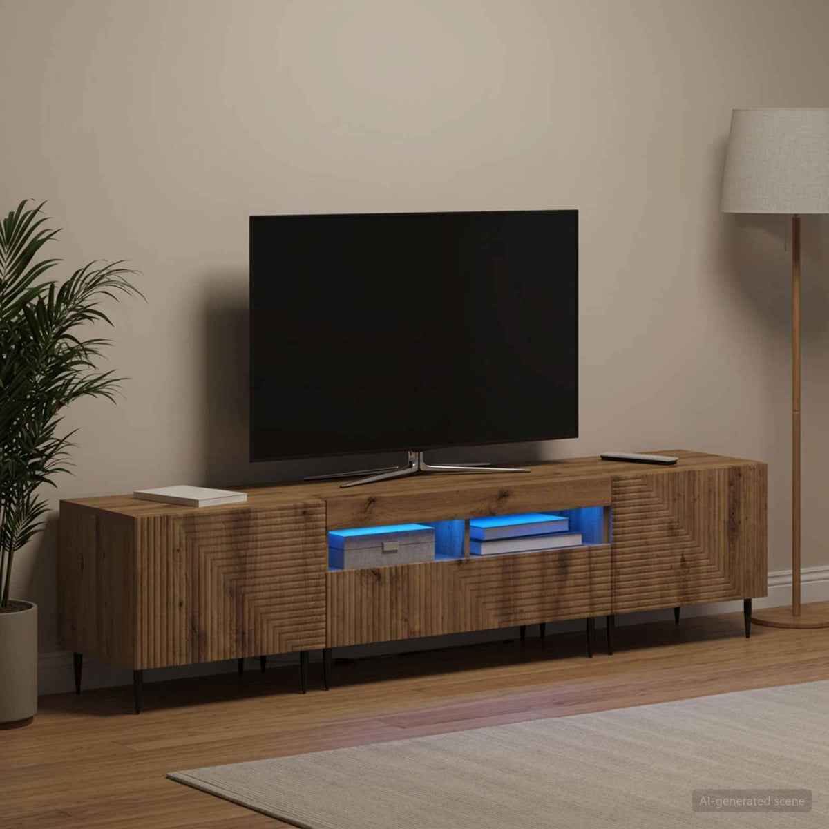 Ensemble de 3 Meubles TV LED Chêne artisanal Bois d'ingénierie