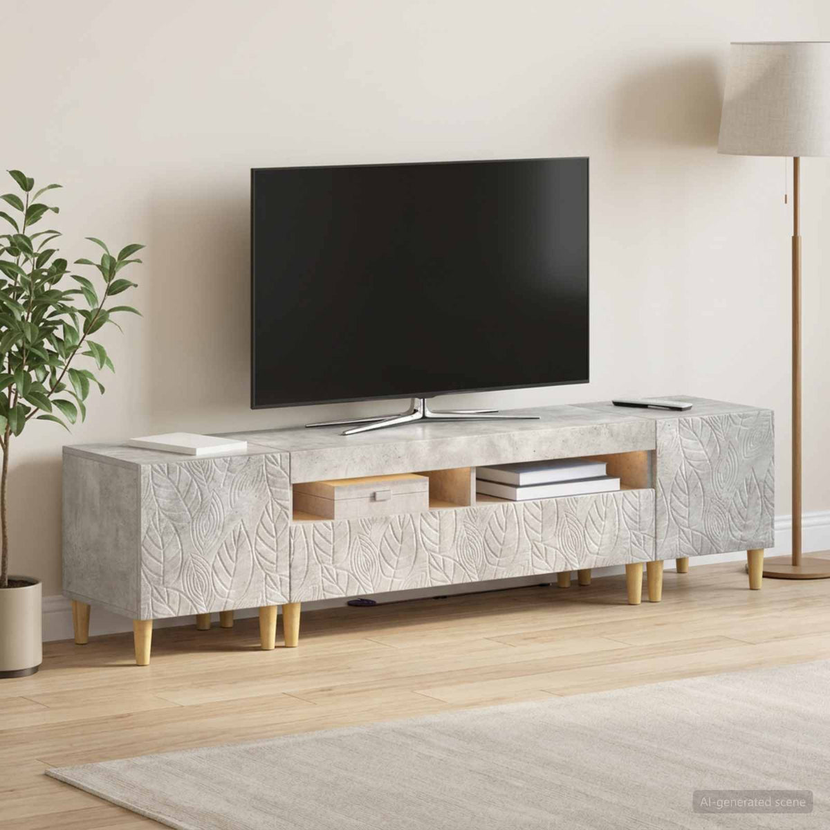 Ensemble de 3 Meubles TV LED DELFT Gris béton Bois d'ingénierie