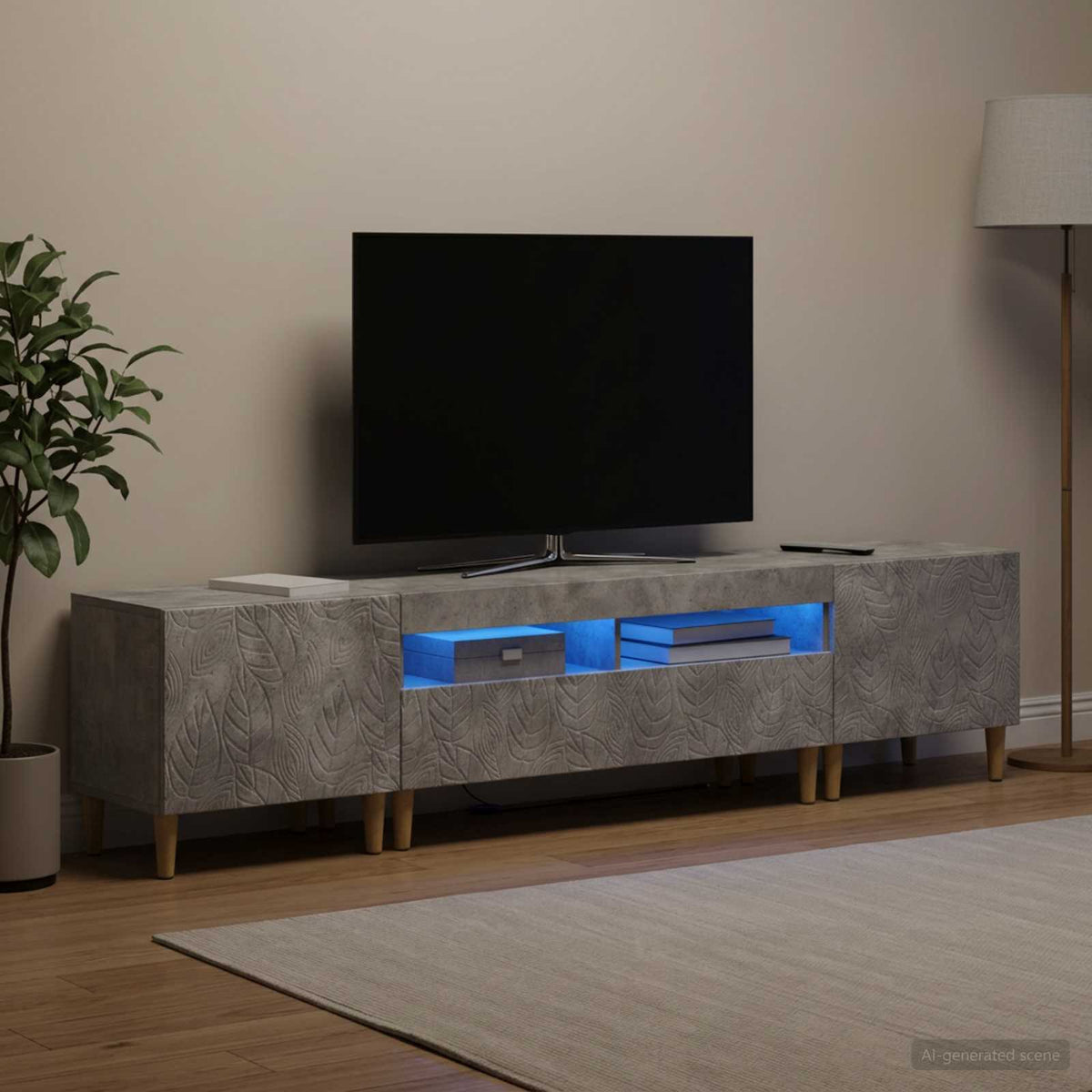 Ensemble de 3 Meubles TV LED DELFT Gris béton Bois d'ingénierie