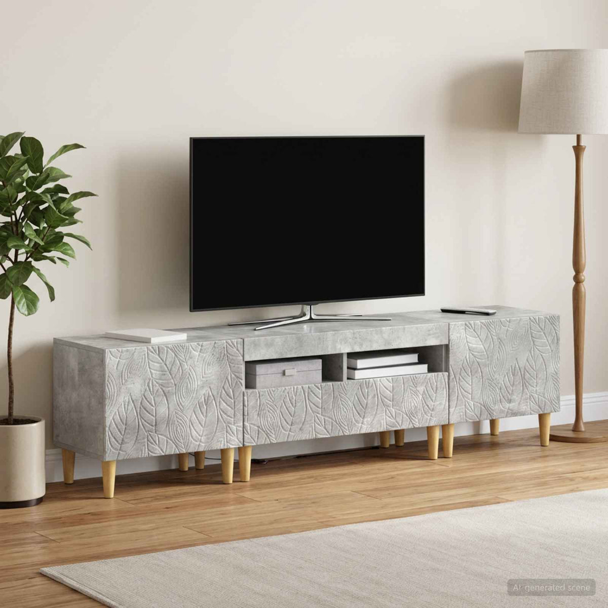 Ensemble de 3 Meubles TV LED DELFT Gris béton Bois d'ingénierie