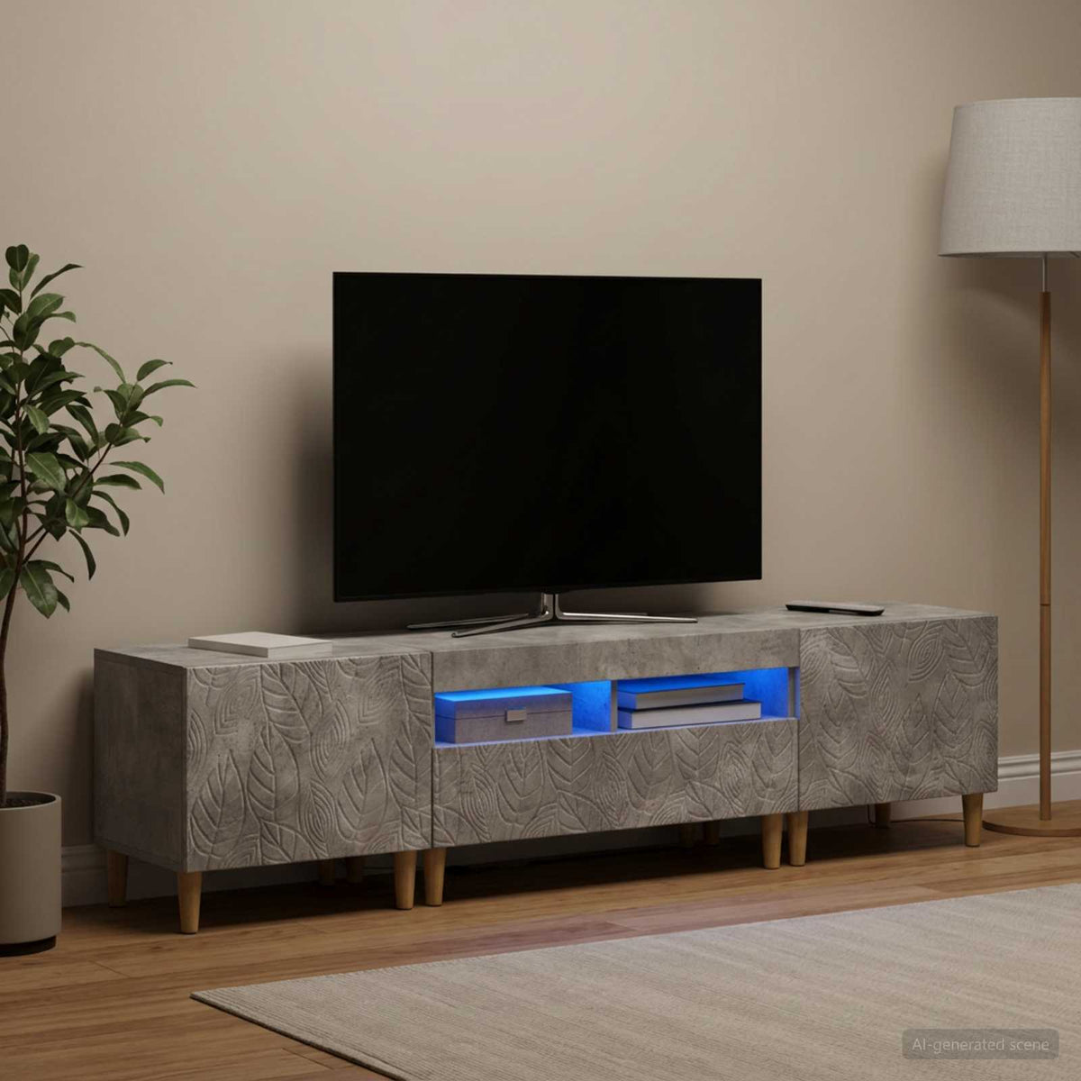 Ensemble de 3 Meubles TV LED DELFT Gris béton Bois d'ingénierie