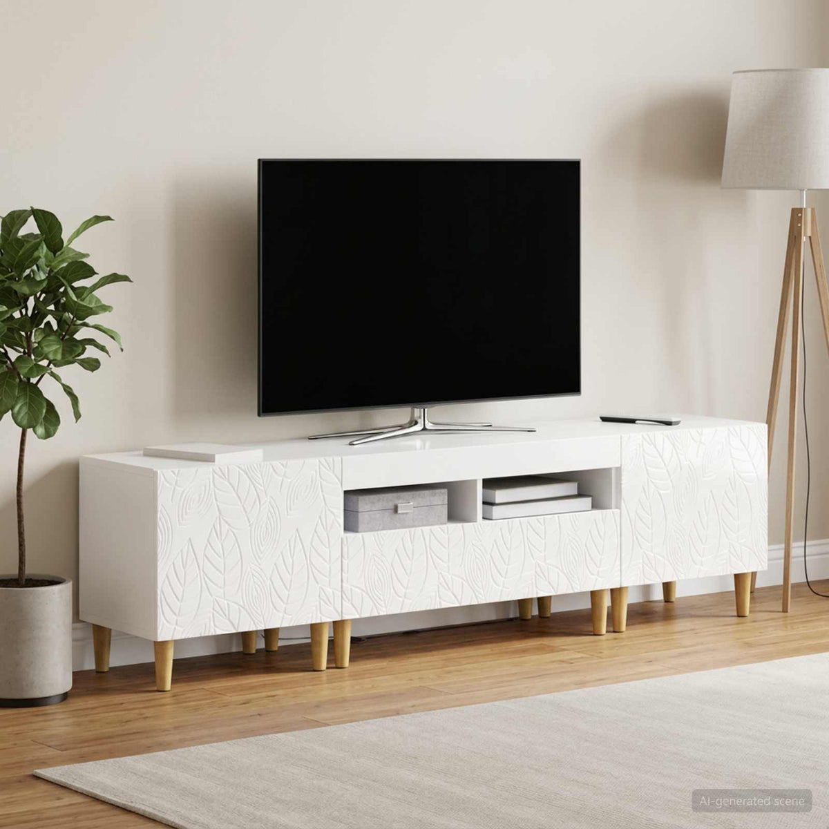 Ensemble de 3 Meubles TV LED DELFT Blanc brillant