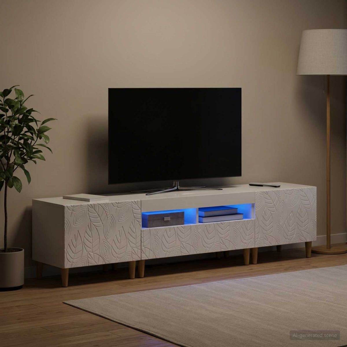 Ensemble de 3 Meubles TV LED DELFT Blanc brillant